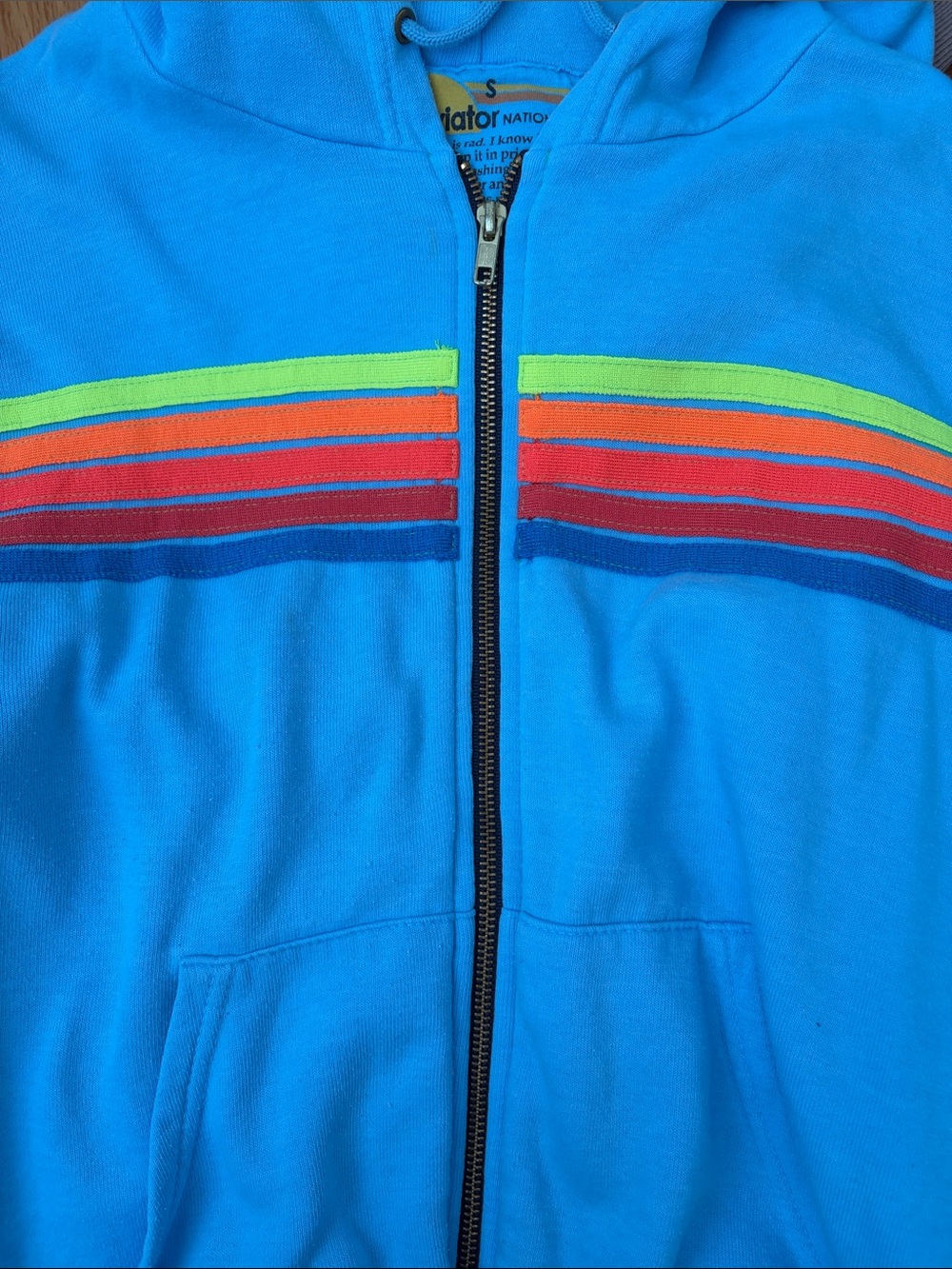 Aviator Nation Blue Zip Hoodie with Neon Stripe amazing condition size small